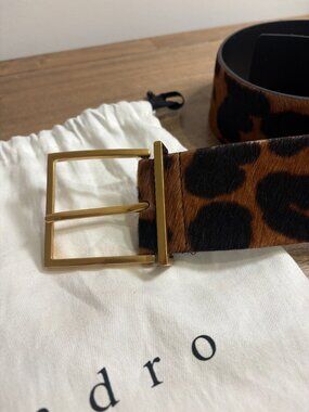 Sandro Paris Leopard Haircalf Wide Leather Belt Size 2 Made in France w/ DustBAG